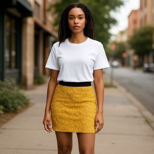 TOPSHOP mustard yellow lace mini skirt lined stretchy high-wasted party size 10